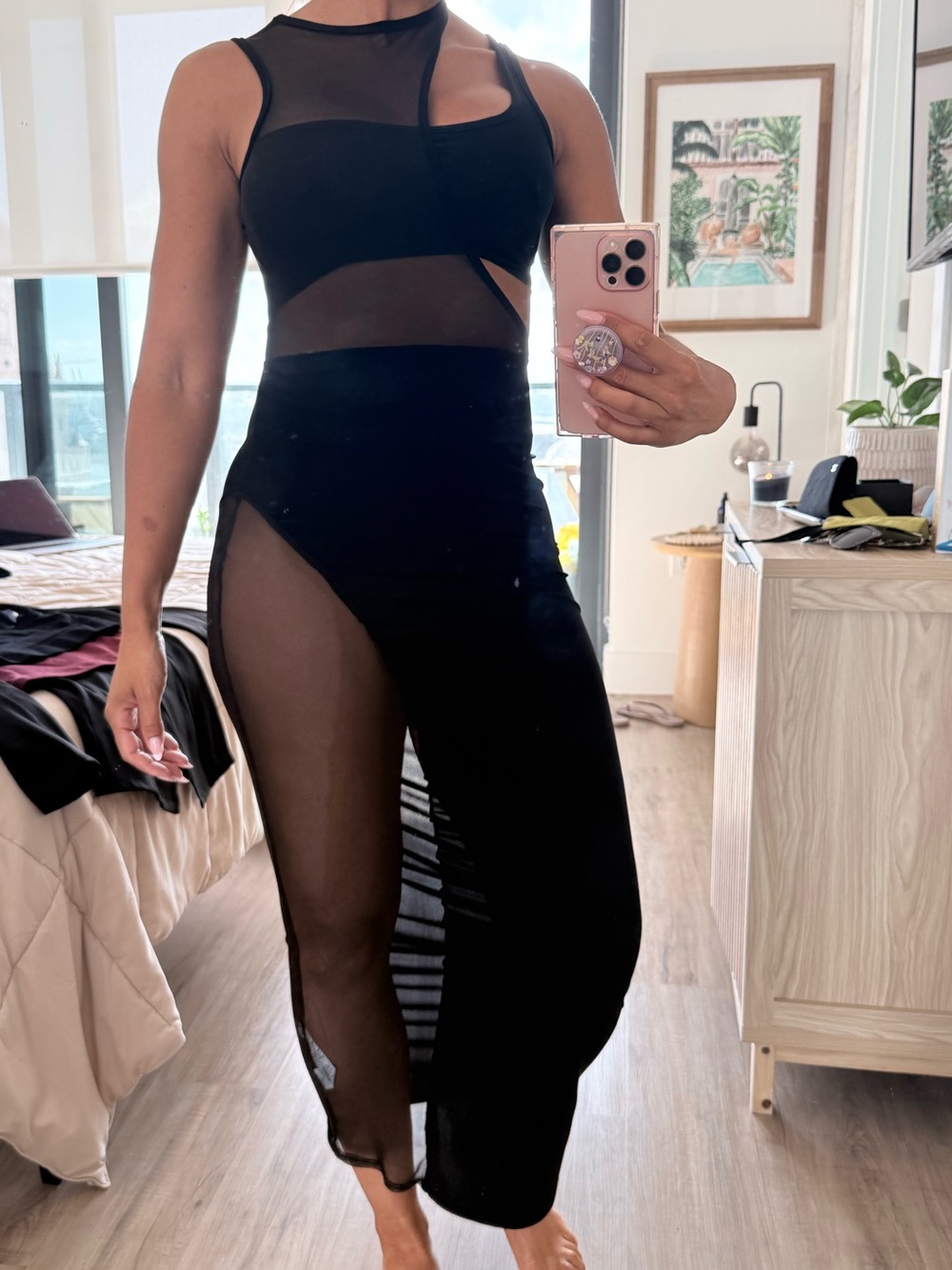Black Mesh Cutout Maxi Dress by pretty little thing
